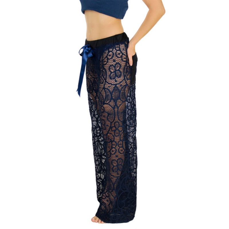 Navy Blue Lace Swim Cover Up/ Lounge Pants