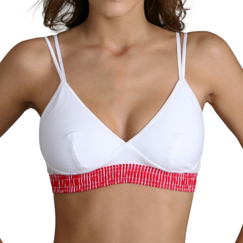 Red Stripe over White Bra Top