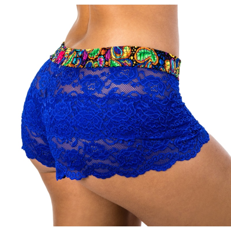 ROYAL BLUE LACE BOXER WITH PAISLEY FOXERS WAISTBAND