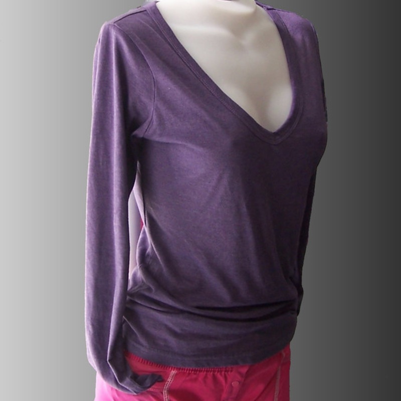 Soft V Neck Purple Long Sleeve Tshirt
