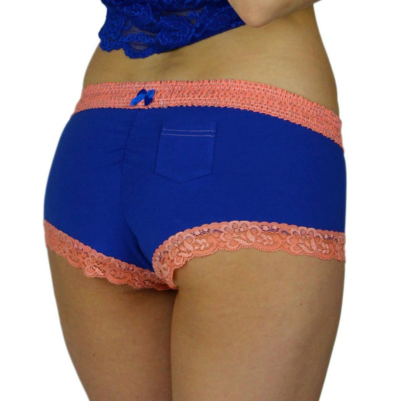 Women’s Royal Blue Boyshort Panties with Coral Waistband | FOXERS