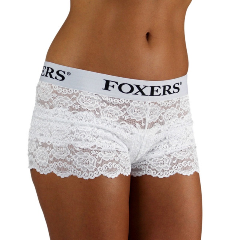 Women’s White Lace Boxers with FOXERS logo band