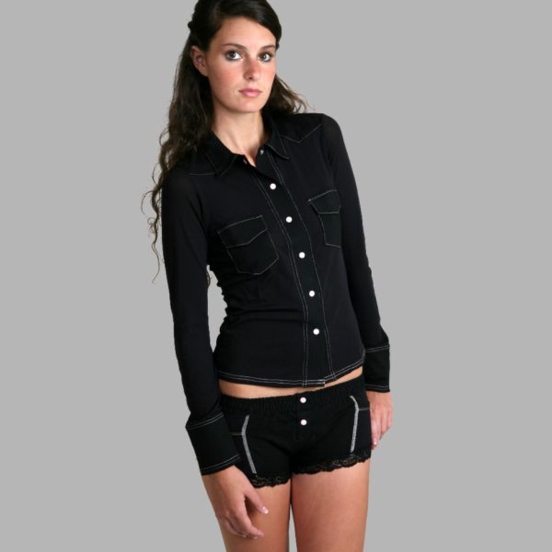 Black / Pink Trim Sheer Western Lounge Top