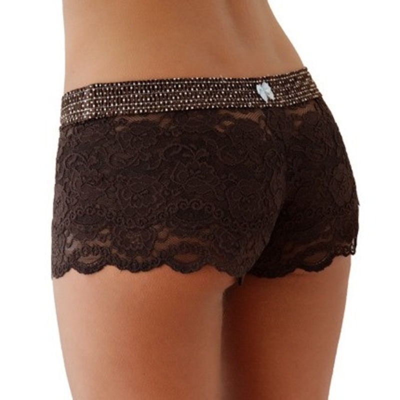 Brown Dot over Brown Lace Boxers (Blue bow)