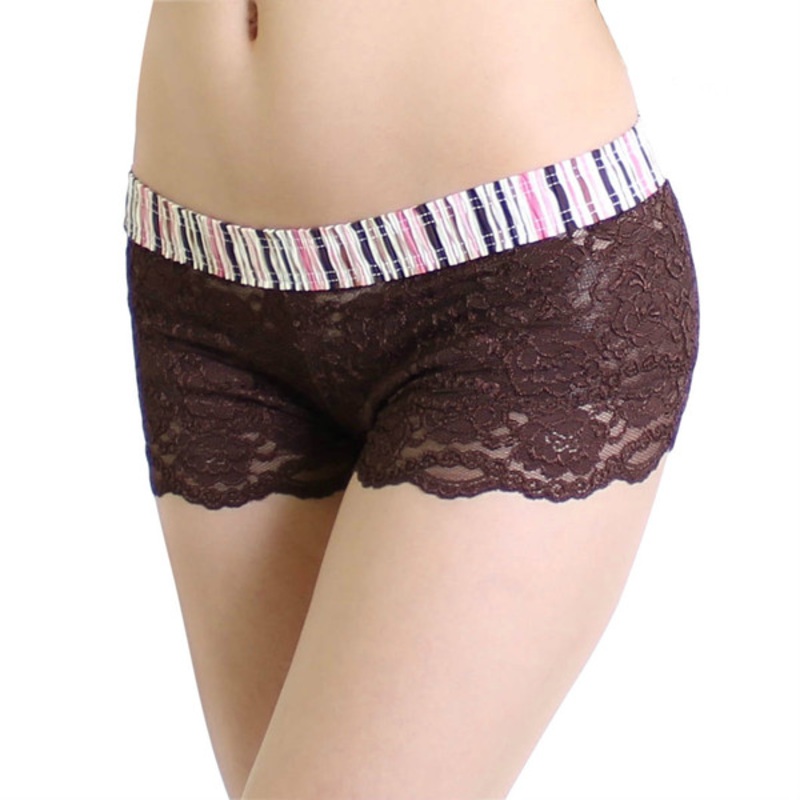 Brown Lace Boxers with Pink Brown Striped Waistband