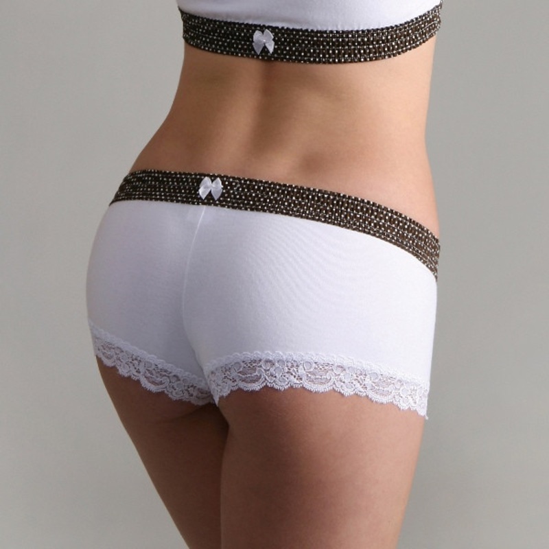 Brown Polka Dot over White Boyshort