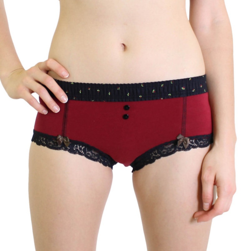 Cranberry Boyshort with Midnight Rose Waistband