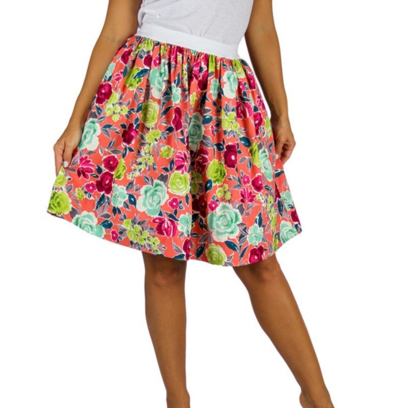 Flowers Skirt With Pockets pinks/greens black elastic