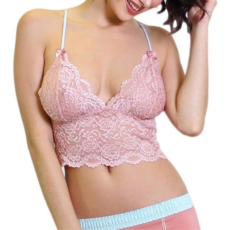 FOXERS French Rose Lace Top with Aqua Dot Adjustable Straps