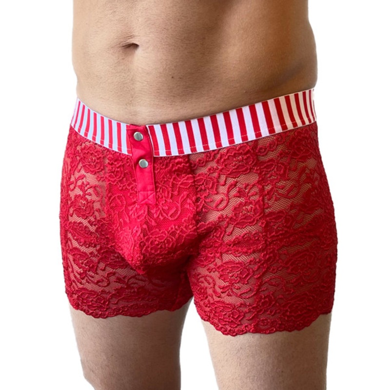 FOXERS Men’s Red lace boxers with red white stripe band