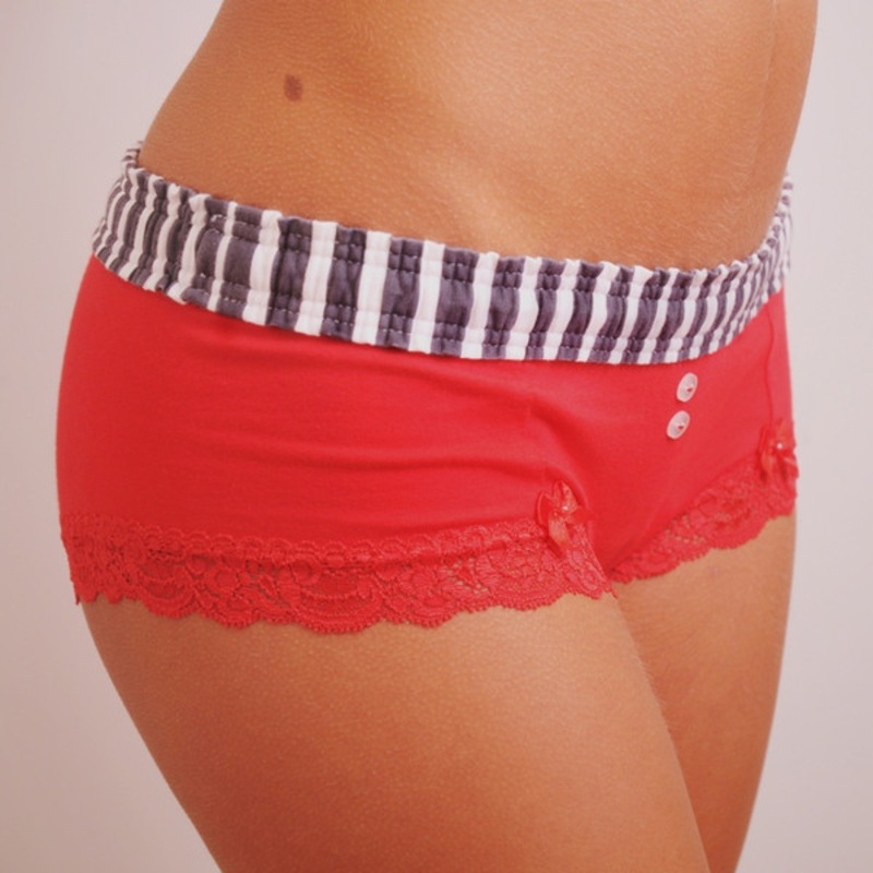Grey Stripe / Red Boyshort