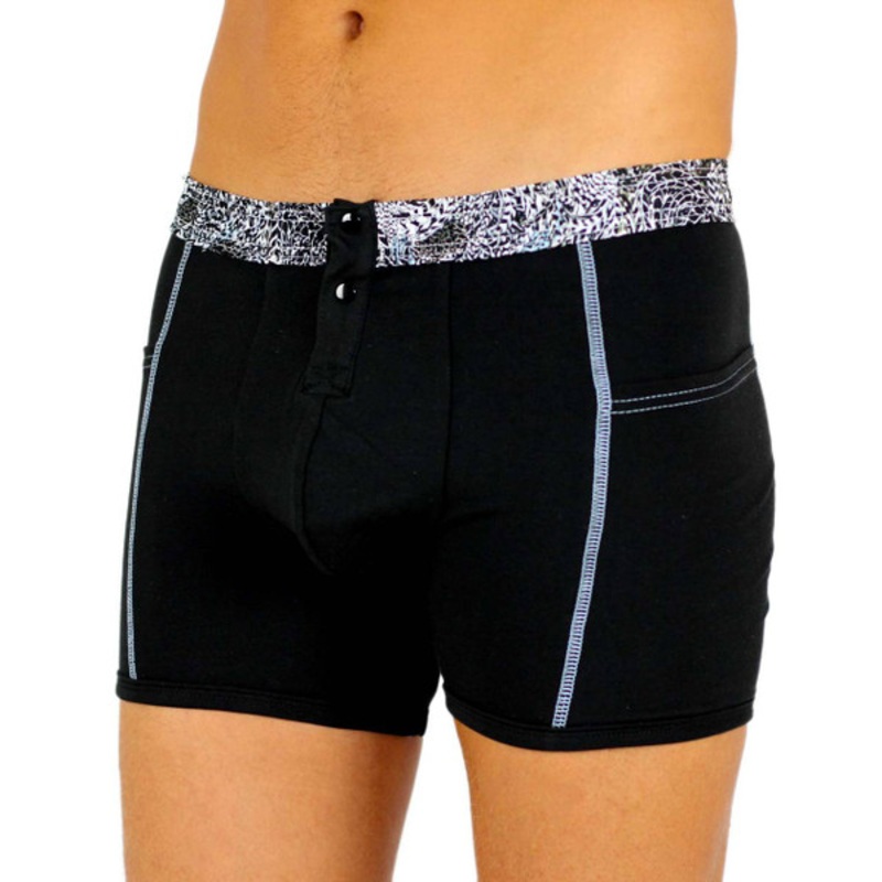 Men’s Black Boxer Brief with FOXERS Gathered Waistband