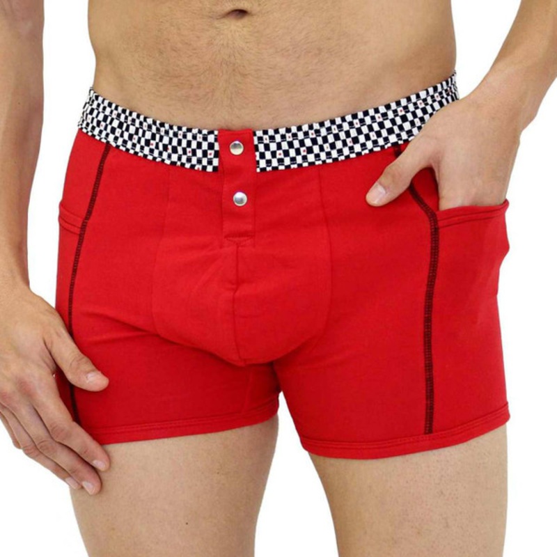 Men’s Red Boxer Brief with Pockets & Checker Band