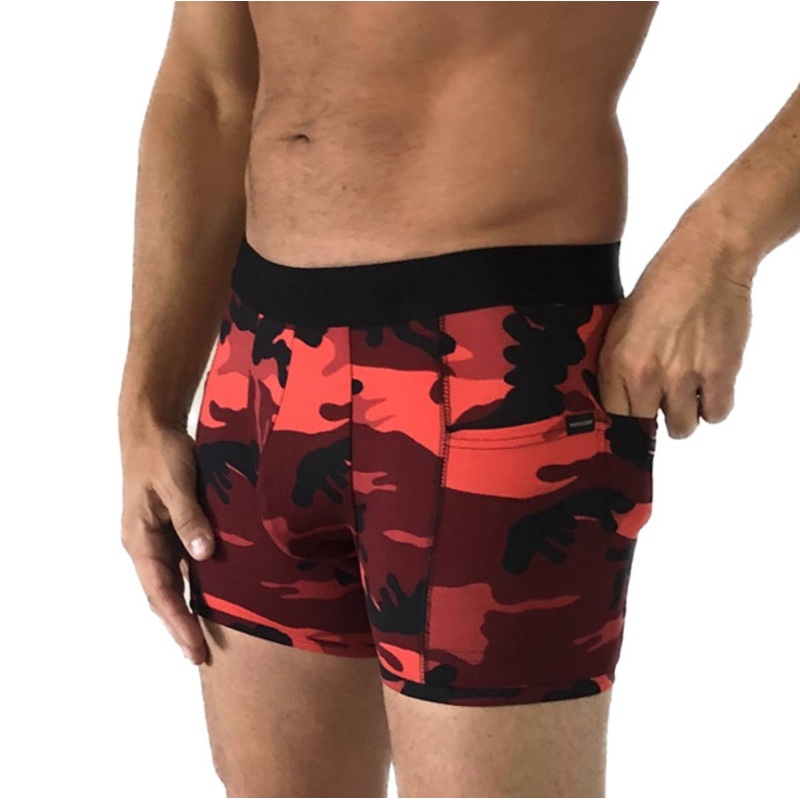Men’s Red Camo Boxer Brief with Logo band & pockets