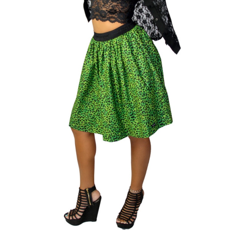Neon Lime Cheetah Print Skirt With Pockets