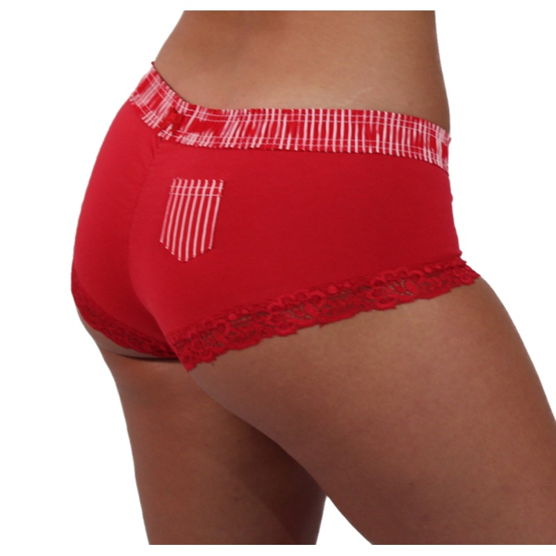 Red Boyshort with Red & White Stripe FOXERS waistband