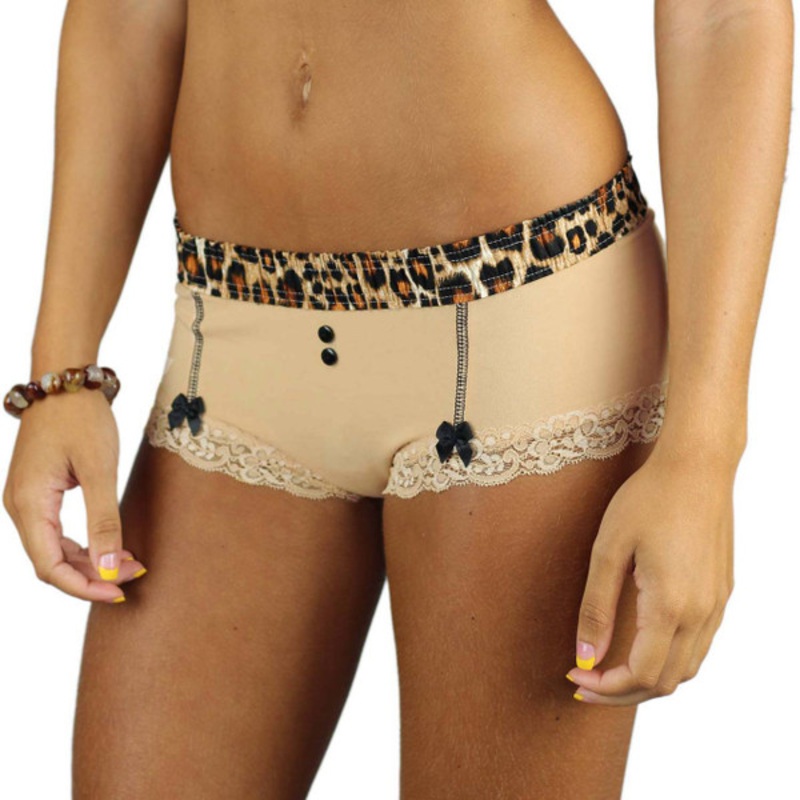 Sand Boyshorts Panties with Leopard Print Waistband