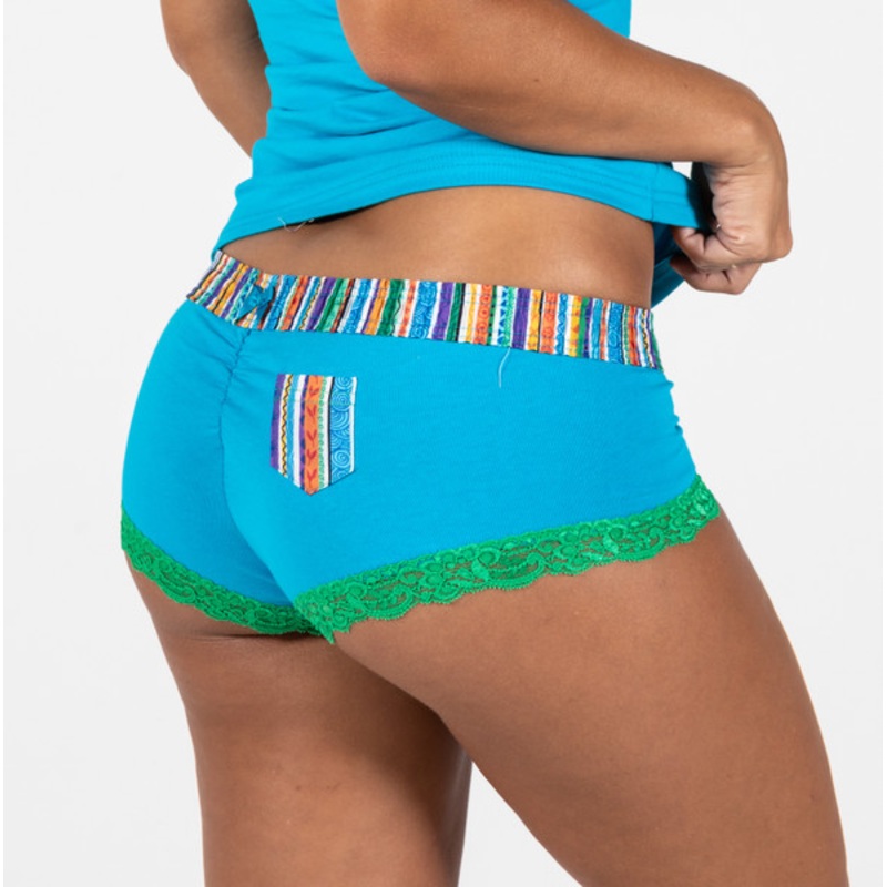 Turquoise Blue Boyshort with Striped Waistband