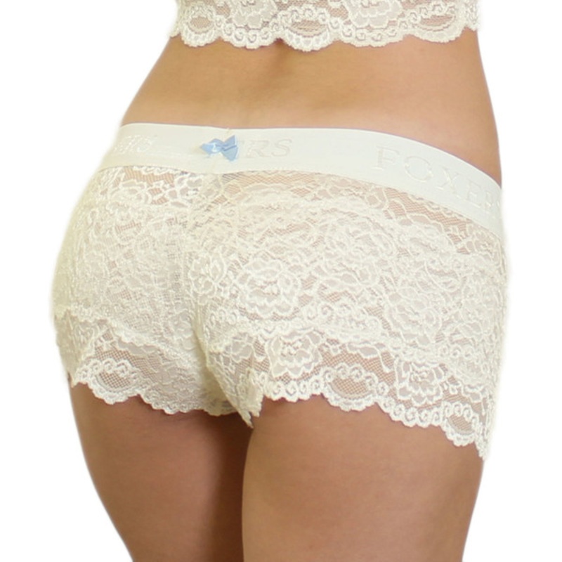 US Made Ivory Lace Boxers w/ Ivory FOXERS Logo Band