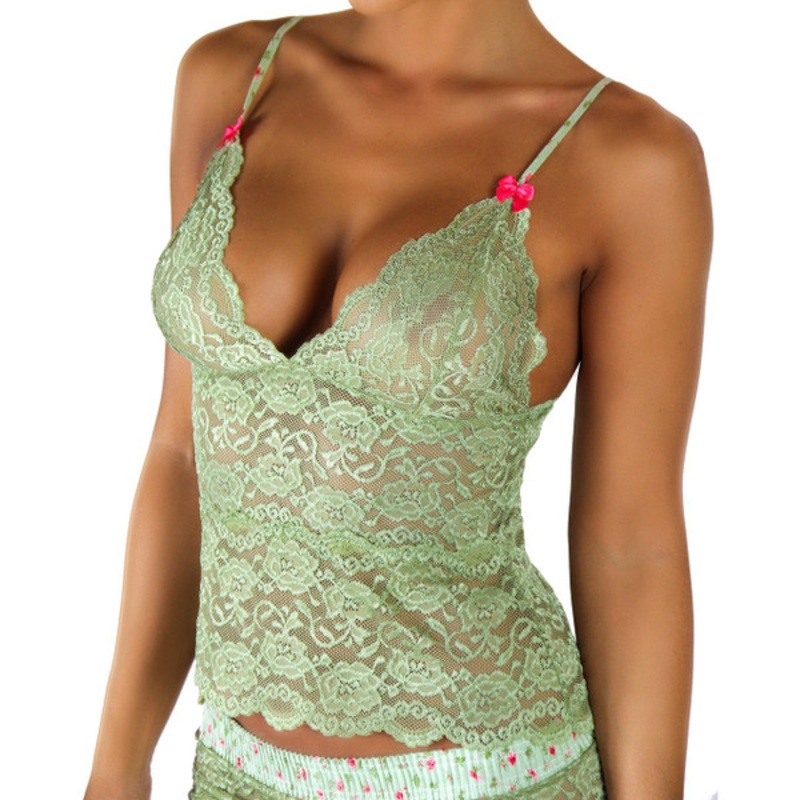 Waist Length Lace Camisole | Sage Green/Roses Forever