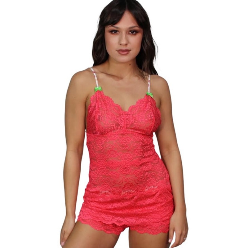 Watermelon Berry 3 Row Lace Camisole with adjustable floral straps