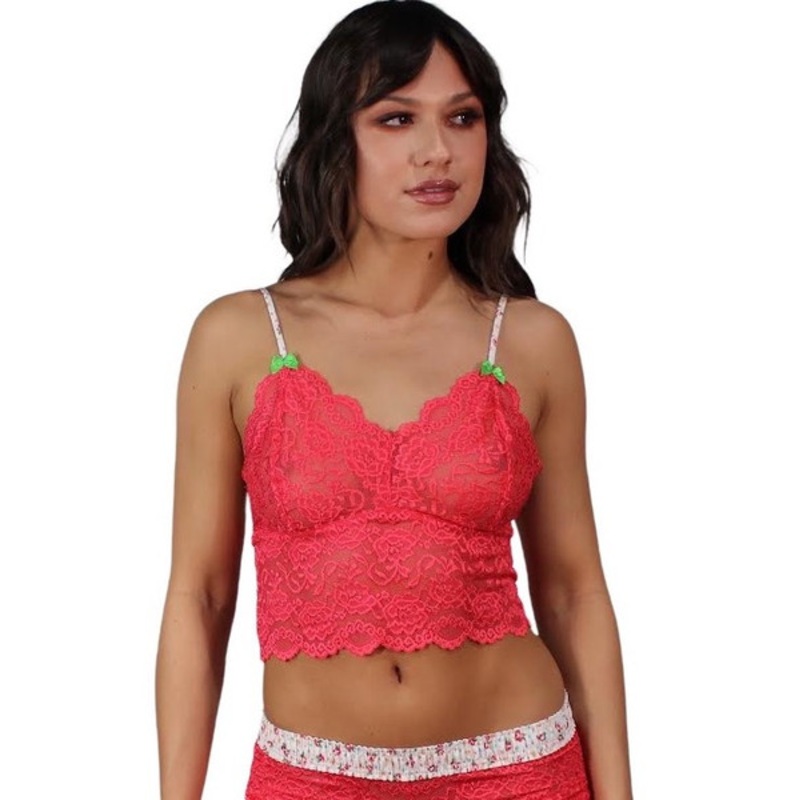 Watermelon Berry Lace Camisole with adjustable floral straps