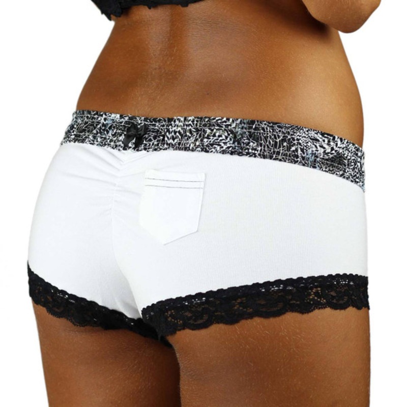 White Boyshorts with Feather Print Waistband