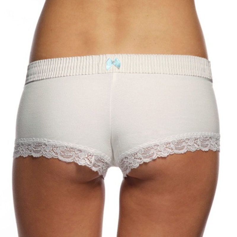 White / White Boyshort (Blue Bow)