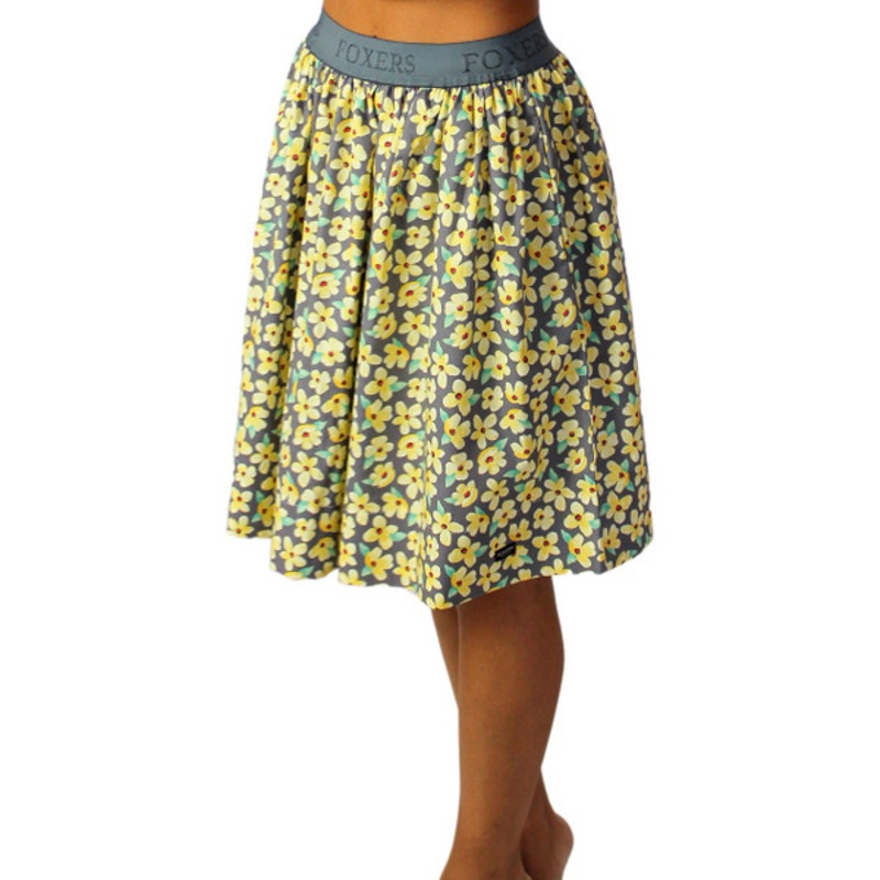 Yellow Flower Print Skirt With Pockets