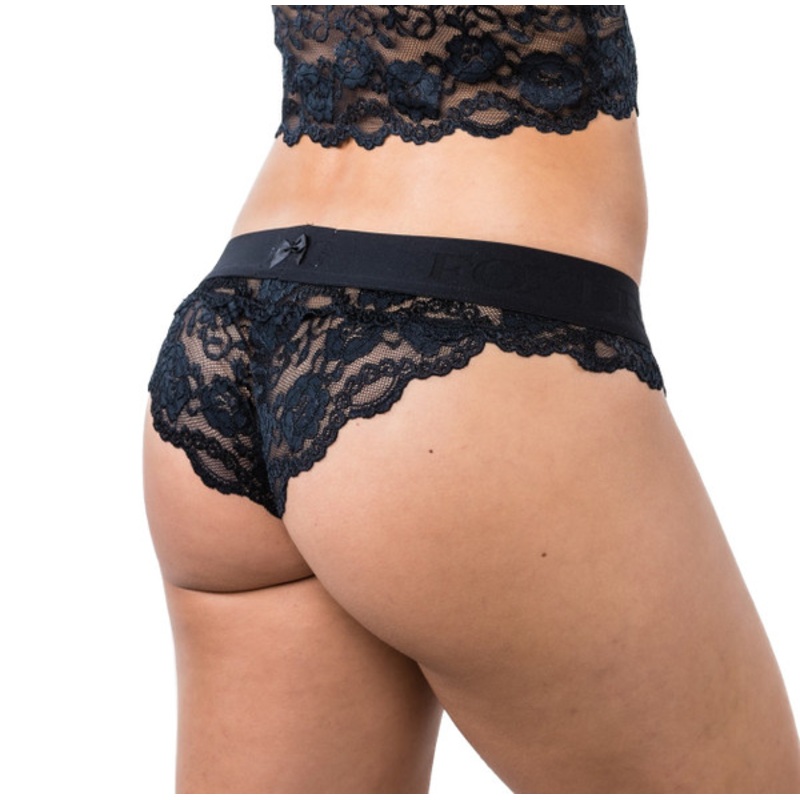 BLACK LACE BIKINI BRIEF WITH FOXERS LOGO BAND