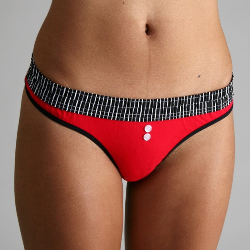 Black Stripe over Red Bstring (White Trim) Thong