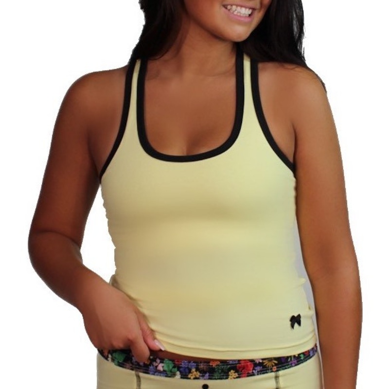Butter yellow Foxers racerback black trim shelf bra