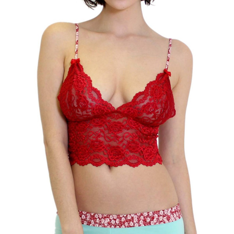 FOXERS Red Lace Top with Flower Power Adjustable Straps