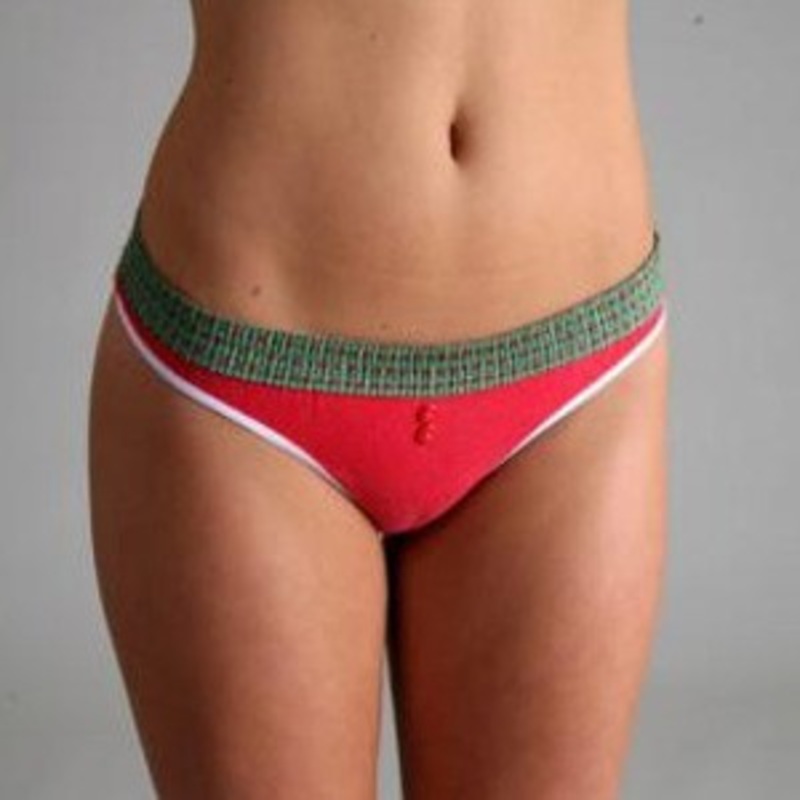 Green Madras over Red Bstring Thong