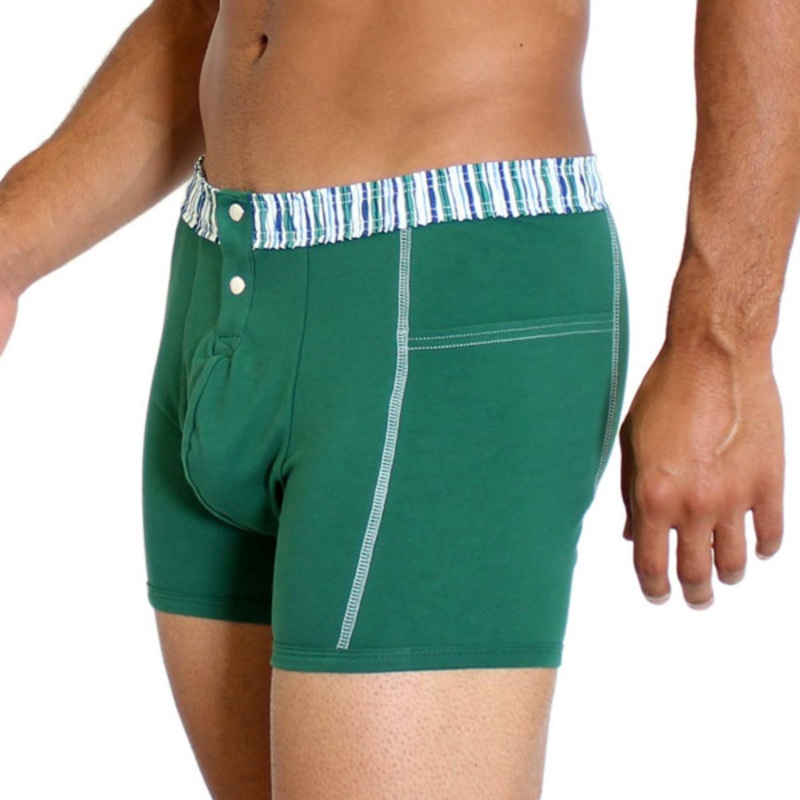 Men’s Forest Green Boxer Brief with Alpine Stripe FOXERS Waistband