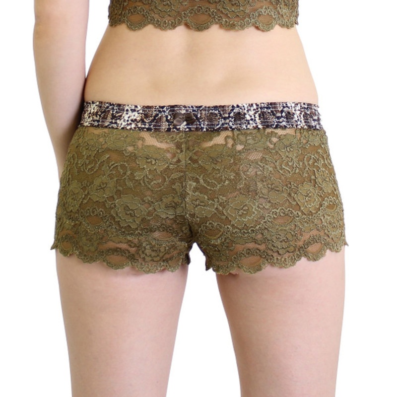 Olive Lace Boxer with Snakeskin Print Waistband