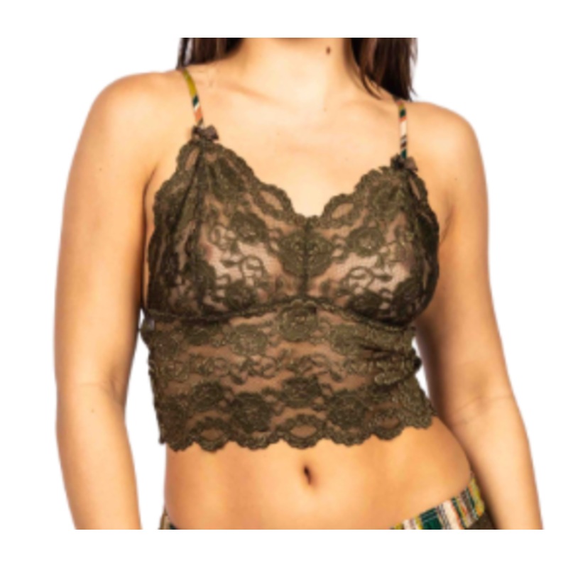 Olive Lace Camisole with Hunters Stripe adj straps