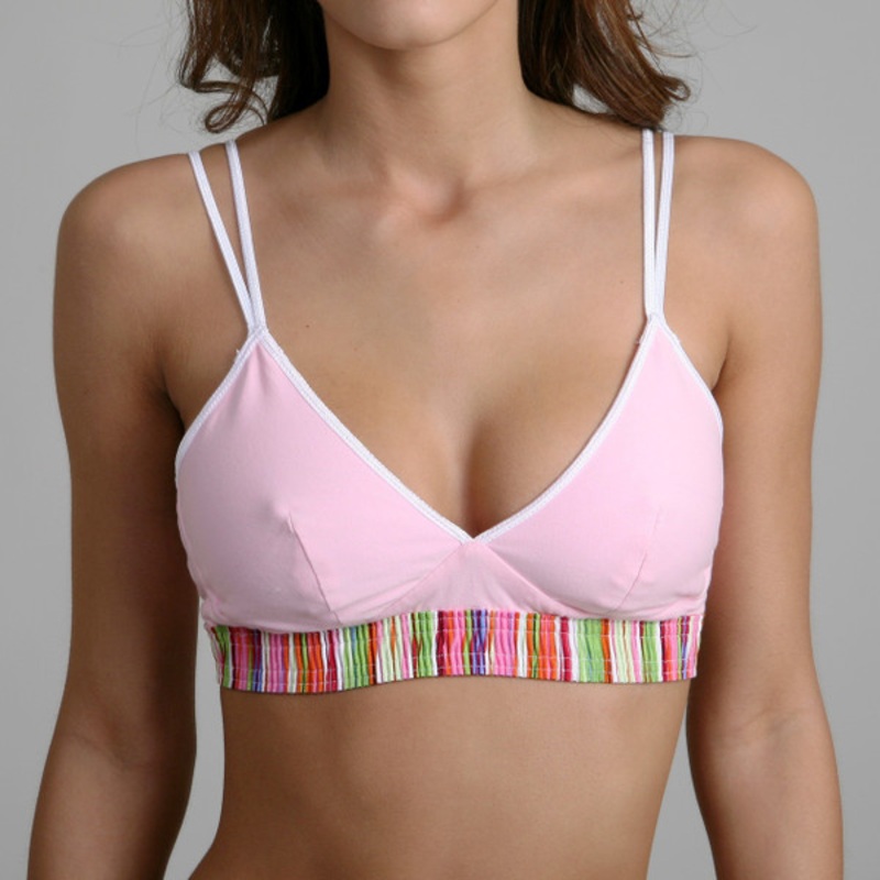 Pink Green Stripe over Pink Bra Top