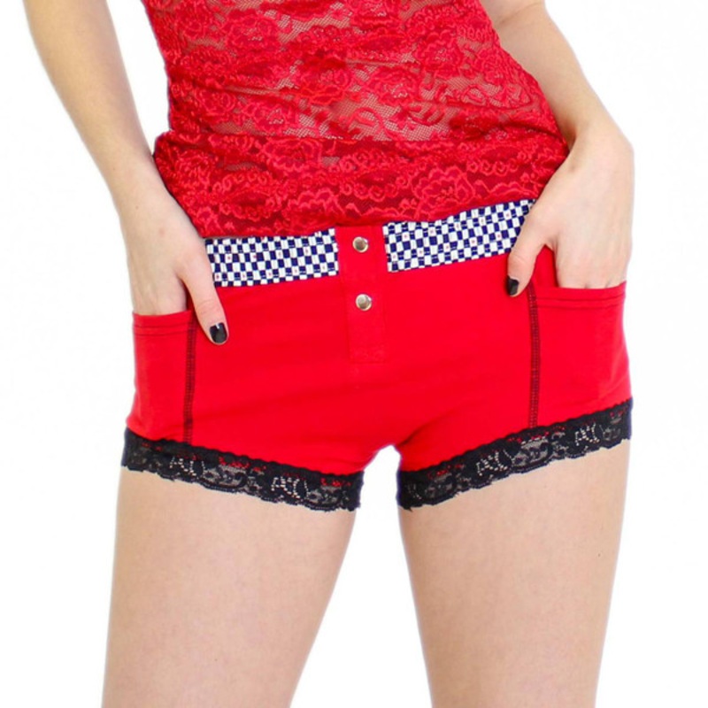 Red Boxer Briefs Hipsters with Checkered FOXERS Band