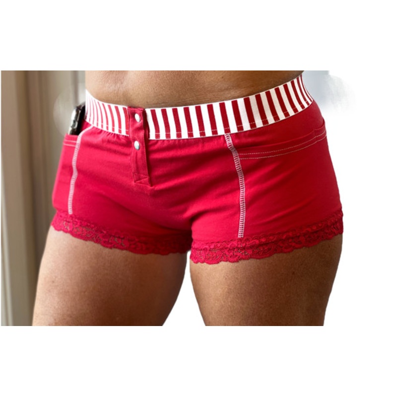Red Boxer Briefs with Red/White Stripe Elastic Waistband