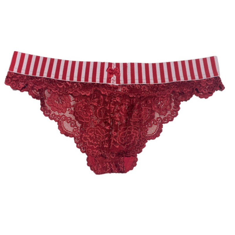 Red & White Stripe FOXERS Lace Bikini Brief