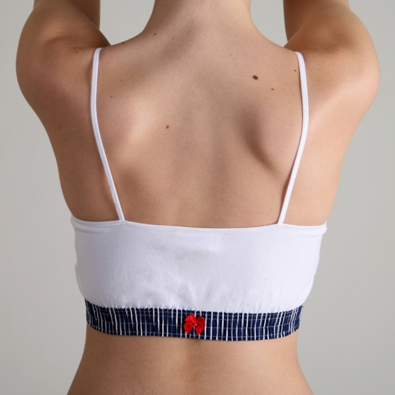 Sport Top – Navy Stripe over White (Red bow)