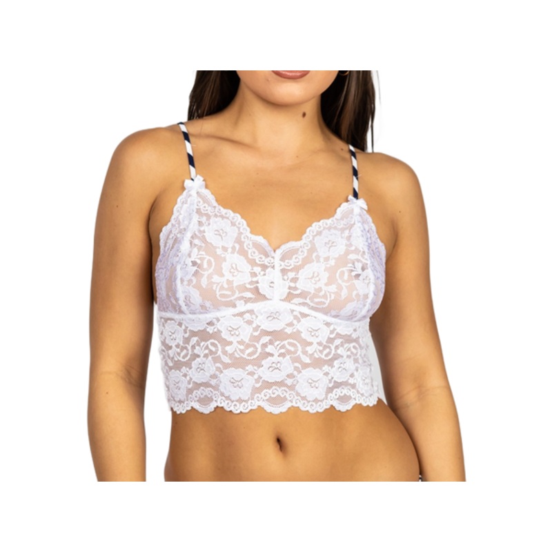 White Lace Camisole with Navy Stripe Adjustable Straps