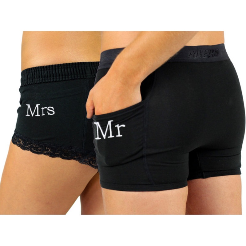 Black boxer briefs with MRS embroidered in white