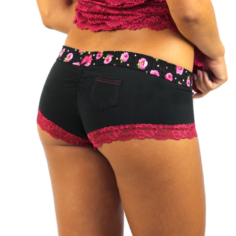 Black Boyshort with Evening Rose Band