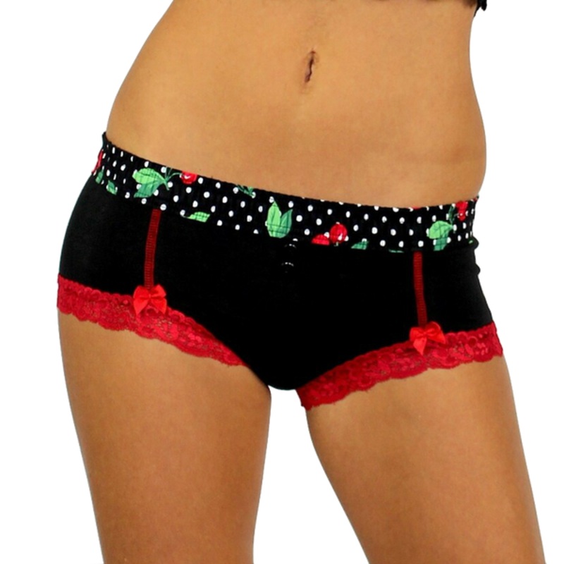 Black Boyshort with Very Cherry Band