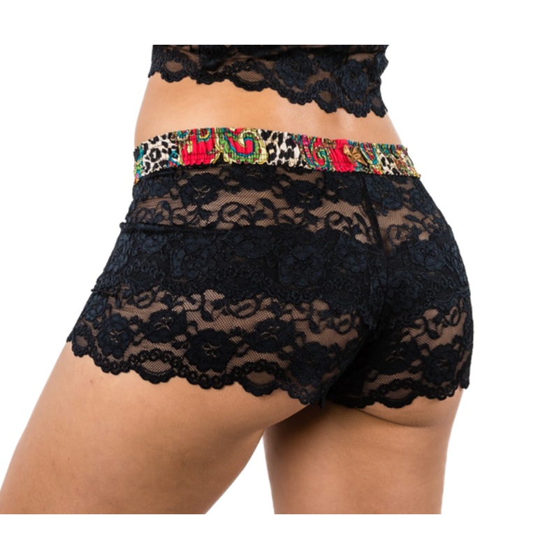 Black Lace Boxers with Leopard Paisley waistband