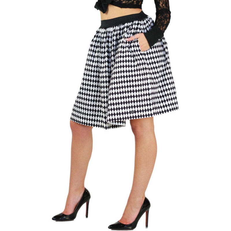 Black & White Diamond Print Skirt With Pockets