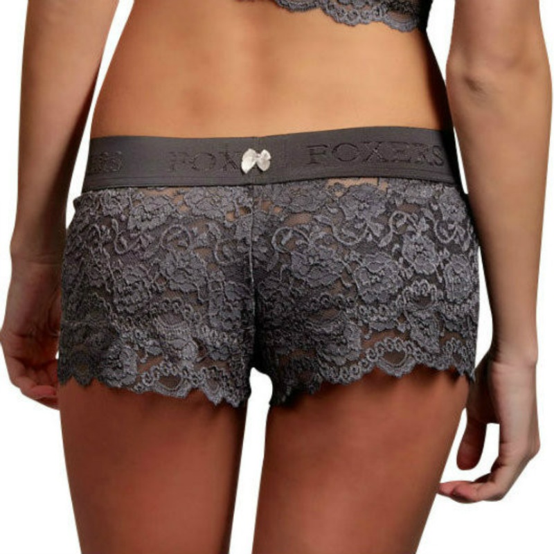 Charcoal Gray Lace Boxer with FOXERS Logo Elastic band
