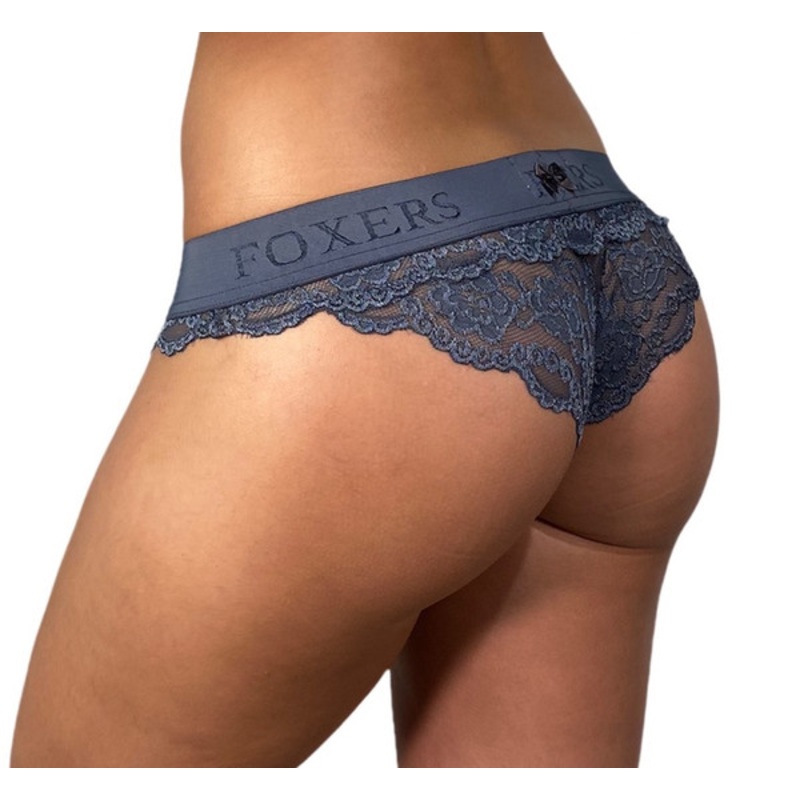 CHARGRAY LACE BIKINI BRIEF WITH FOXERS LOGO BAND